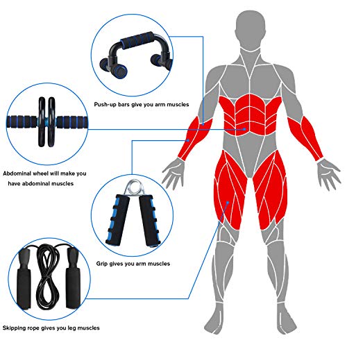 BOSWELL 6-in-1 AB Wheel Roller Kit AB Roller Pro with Push-UP Bar, Hand Griper, Pull Rope, Jump Rope and Knee Pad - Perfect Home Gym Portable Equipment for Men Women Exercise - Thumbnail 3
