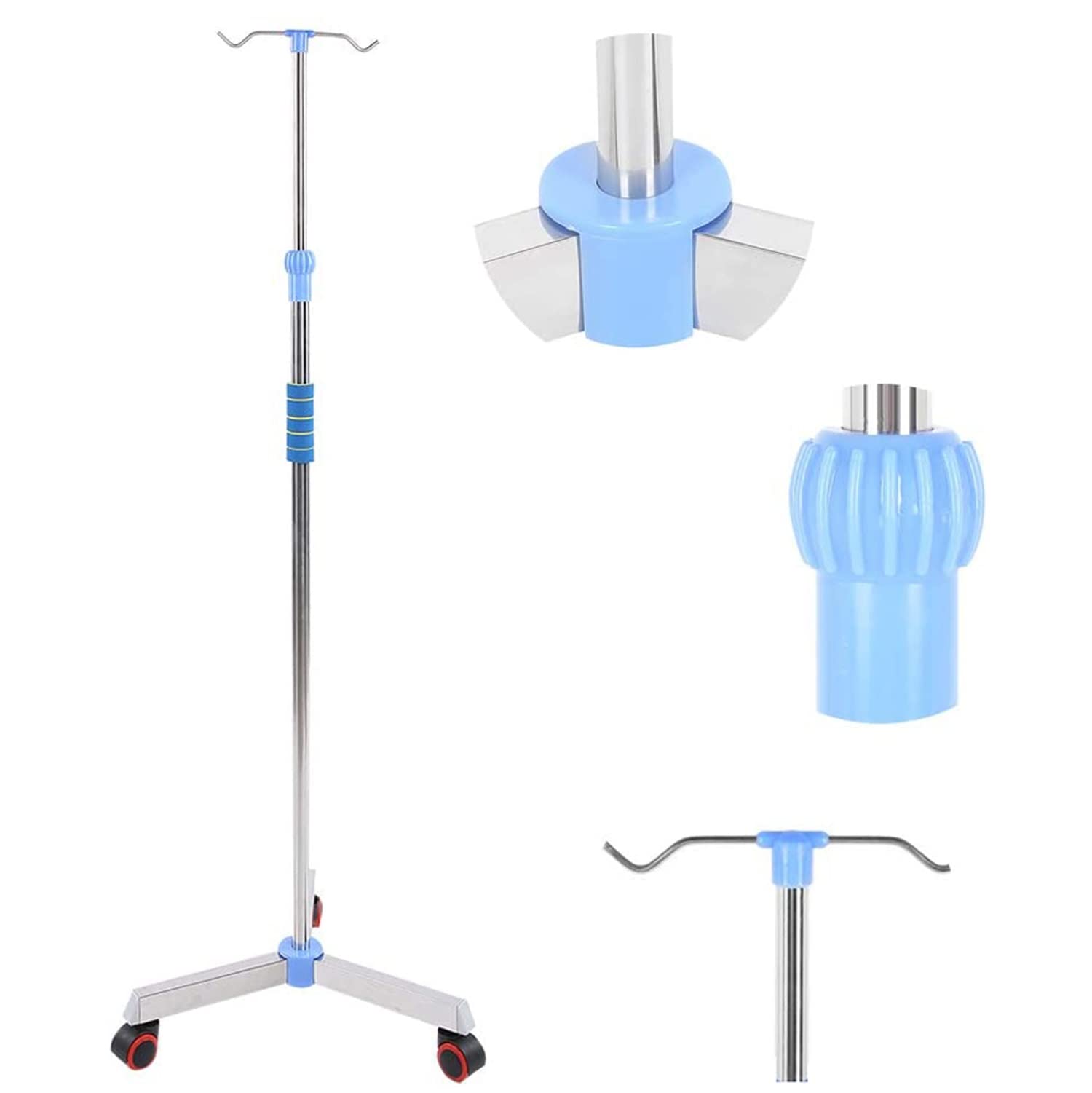 Soporte para suero intravenoso portátil con 4 Ganchos, Acero Inoxidable Soporte de Goteo Ajustable en Altura Clínica en el Hogar Soporte de Infusión Intravenosa Ajustable en Altura ( Size : 2 Hooks )