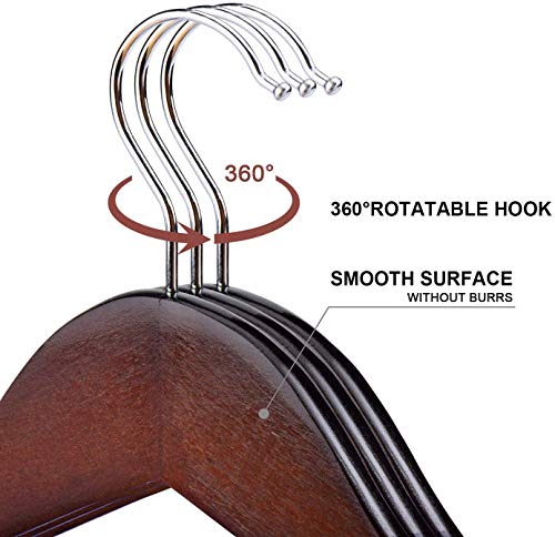 Image of Wooden Hangers for Clothes Hanging | Heavy Duty Coat Hangers with 360 Swivel Hook & Non-Slip Notches | Natural Wood Suit Hangers for Shirts, Blazer, Dresses & Saree (6, Walnut)