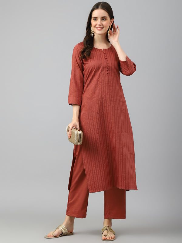 Image of Hritika Women's Cotton Blend Jacquard Woven Kurta with Palazzo Set HRKB0048