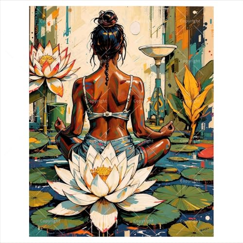 Sceorixa Yoga Meditation Woman Paint By Numbers Kit for Adults - DIY Lotus Pose Painting On Canvas 16X20 Inch, Acrylic Paint Set for Beginners, Relaxation Art for Home Or Gifts, Unframed