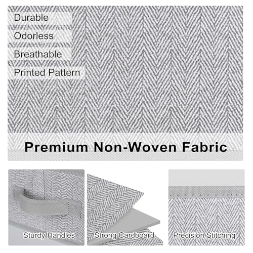WUIKE Closet Organizers and Storage, Trapezoid Storage Bins, Fabric Closet Baskets with Handles, Clothing Bins for Shelves, Foldable Storage Baskets for Clothes, Herringbone Gray, Extra Large, 3-Pack - Image 6