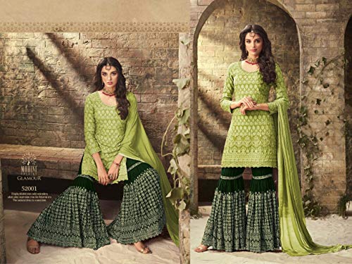 Image of ZIYA Women's Georgette Embroidered Sharara - Mohini Collection Indian Pakistani Sharara Palazzo Suit (Green, Size M- 40)