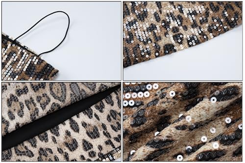 Women's Leopard Print Sequin Maxi Dress Glitter Sexy Bodycon Sleeveless Long Dress4