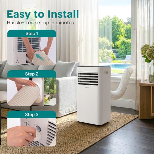 Image of SereneLife Portable Conditioner, 8000 BTU 3-in-1 Compact Standing Air Conditioner for Rooms Up to 300 Sq. Ft., Energy Efficient Floor AC Unit with Remote Control, Universal Casters, Window Mount Kit