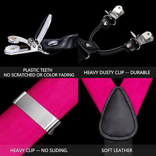 Image of YOHOWA Men Suspenders 6 Clips Strength Adjustable Y Braces Pre-Tied Bow Tie Set Formal Wedding Party