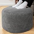 Poofieotto Pouf Ottoman Stuffed with PP Cotton Pouf Filler, Velvet Floor Pouf,Round Ottoman Foot Stool Cushion Storage Ottoman, 20 * 12 Inches Foot Rest for Living Room, Home Decor (Dark Gray)