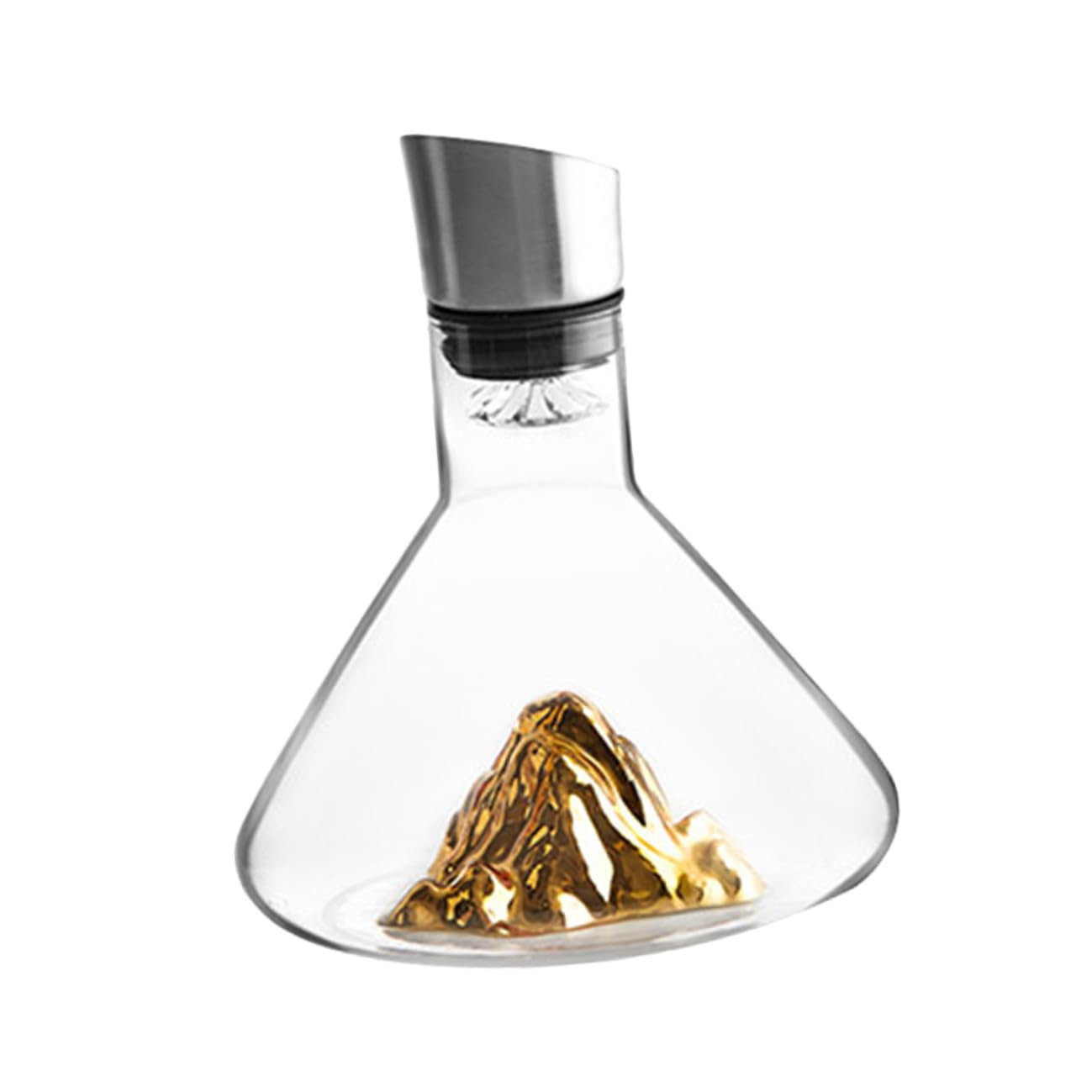 Decantador de Vino para Decantar Rápido de 1500ml Dorado en Cristal Diseño Elegante y Sencillo y Decorar Bodega de Vino en Casa