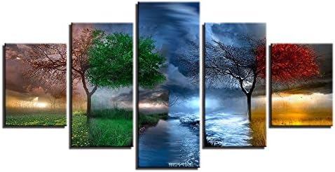 5D DIY Diamond Painting Kits,5Sets of Splicing Full Drill Cube Round Rhinestone Embroidery Cross Stitch Picture for Wall Decorations(Four Season Tree,37.5"X18"/95cmX45cm)