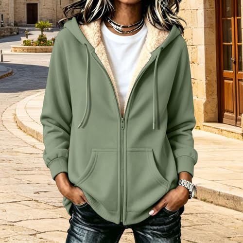 Women Soft Fleece Lined Zip Up Hoodie Casual Warm Sherpa Jacket with Hood - image 3