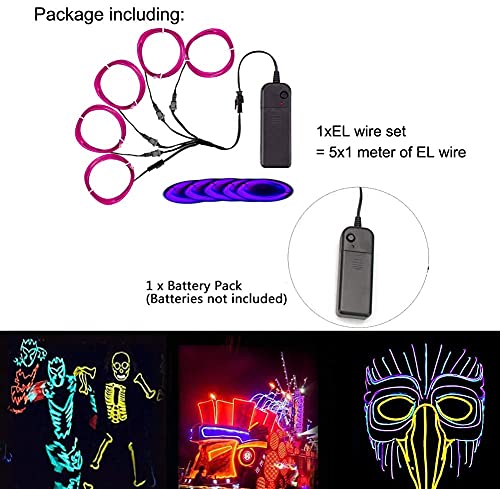 Image of MaxLax EL Wire Purple, Neon Wire Light 5 in 1 Meter, Electroluminescent Wire for Halloween Decoration, Christmas Party, DIY Decoration