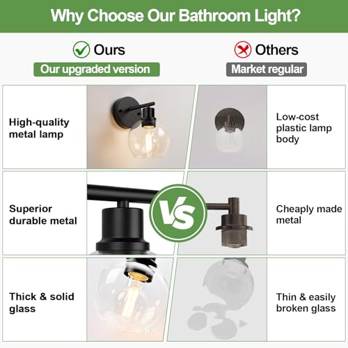 Image of Indoi Matte Black Wall Sconces Set of 2, Clear Glass Vanity Light Fixtures with E26 Base, Reversible Up or Down Wall Lights for Living Room, Bathroom, Bedroom, Hallway, Kitchen