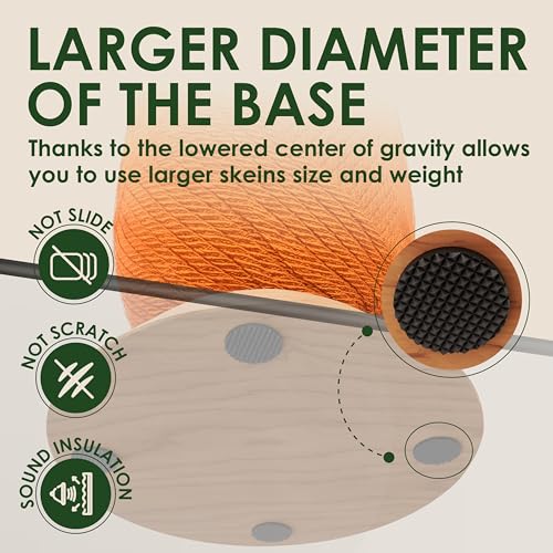 Image of BARVA Yarn Holder Set 22 Lb Capacity for Chunky Yarn w /Extra Spindle | Smooth Bearing Spinner & Big Rubber Anti Slip Pads for Stability | European Wood Crochet Accessories & Fiber Crafts Pro Tools