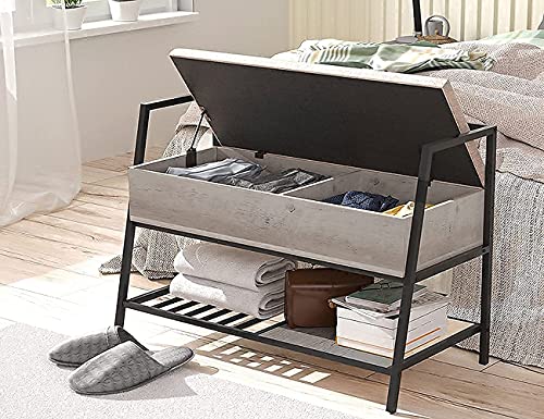 LGHM Flip Top Storage Bench, Entryway Bench with Storage, End of Bed Bench, Shoe Bench with Padded Seat, Gray - Thumbnail 4