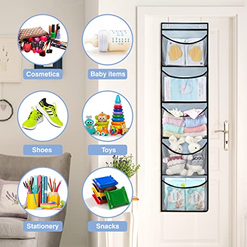 Fixwal-2-Pack-Over-The-Door-Organizer-with-5-Large-Pockets-Foldable-Hanging-Closet-Storage-Baby-Essentials-Sundries-Stuffed-Animal-Storage-with-2-Metal-Hooks