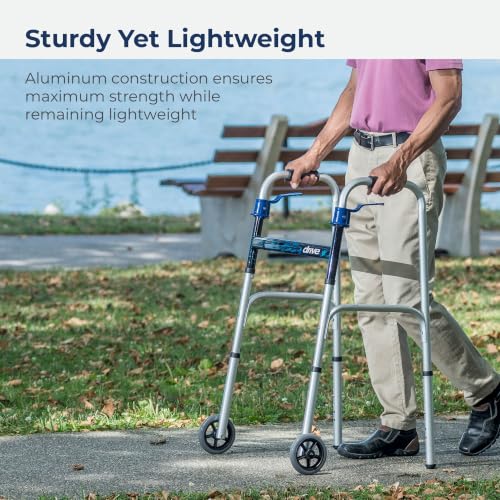 Image of Drive Medical Trigger Release Folding Walker with Contoured Hand Grips | Folding Walker Featuring Trigger Release Mechanism and Contoured Hand Grips for Easy Use Daily for Everyday Use