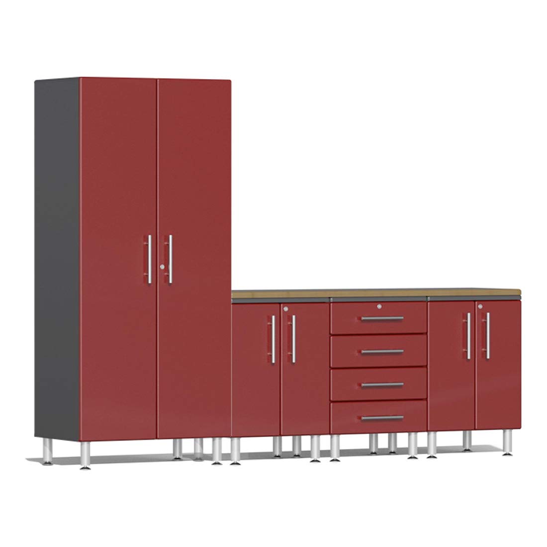 Ulti-Mate UG26052R 5-Piece Cabinet Kit with Bamboo Worktop in Ruby Red Metallic Grey