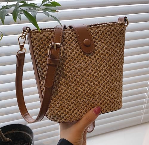 Image of Straw Beach Bags For Women Rattan Purse Summer Straw Cross-body Bag Raffia Handbag Purses Shoulder Bag Small Bucket Bag 2026