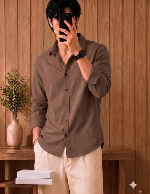 DHIRTS Men's Casual Cotton Shirt Brown Regular Fit - Image 4