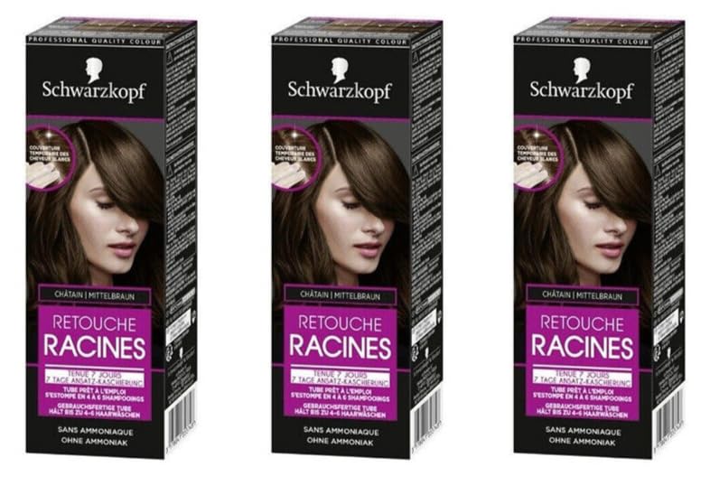 3 x Schwarzkopf 7 días Retouche Ansatz-Kasschung, Mittelbraun Haarfarbe para un tratamiento rápido y fácil, 60 ml (3 unidades)