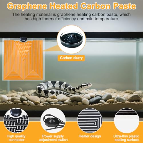 Rakuker 28 X 28Cm Tappetino Riscaldante Rettili, 28W Tappeto Riscaldante Rettili Con Controllo Della Temperatura, Tappetini Riscaldanti Per Rettili Con Termostato Per Serpenti, Lucertole, Acquari - 3
