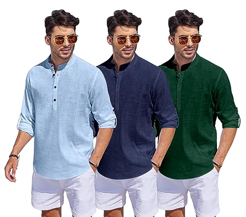 Image of Combo of Men Solid Cotton Blend Straight Kurta Shirt Pack of 3