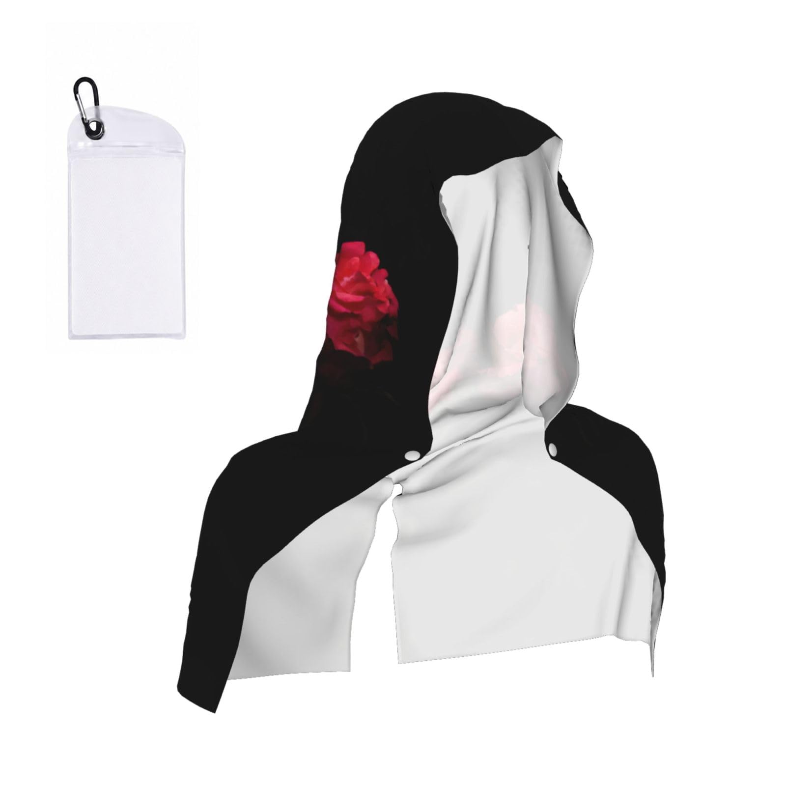 DUWAA Red Rose And Black Leaves Print Cooling Hooded Sports Towel, 30×60cm Quick Drying Summer Cool Head Wrap For Neck And Face
