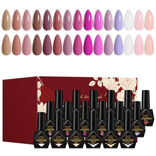 Set 18 piezas esmaltes gel colores nude y morado 10ML