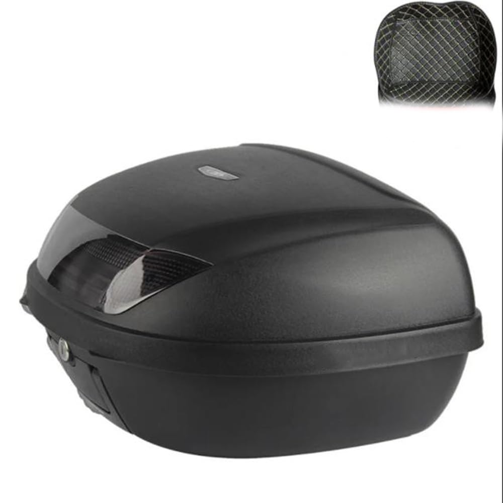 NILZA 52L Baúl De Moto Universal Baul para Moto, Baúl Moto Top Case Maletero Desmontable Caja De Moto, Baul para Moto Maleta Moto con Placa De Montaje (Color : Black+Black Light+Lining)
