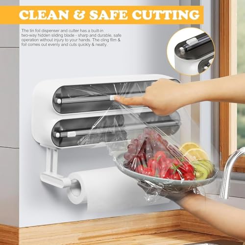 Image of DOCAT Foil Paper Cutter and Holder, 3 in 1 Magnetic Aluminum Foil and Plastic Wrap Organizer with Paper Towel Holder, Compatible with Cling Film, Tin Foil and Wax Paper (Black)