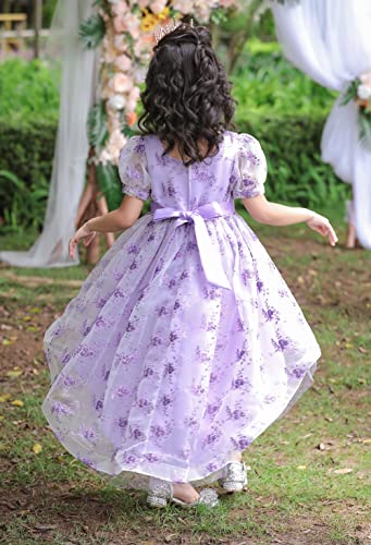 Robe de princesse brodée violette haut de gamme avec traîne de fleurs - 4