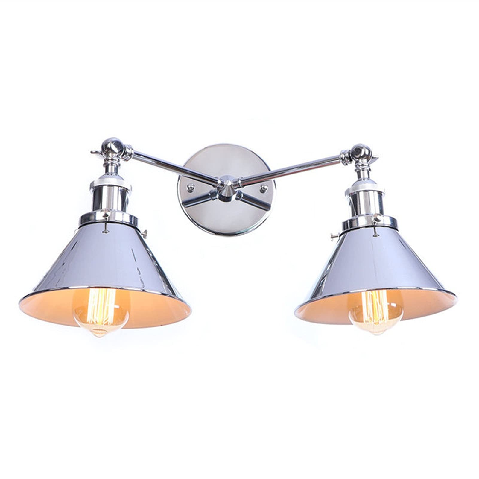 ZTCHSENZT Wall Sconces, Retro Loft Adjustable Wrought Iron Wall Light Industrial V-intage Adjust Bedside Wall Lamp E27 Double Iron Wall Sconce Fixture Home Indoor Lighting Bedside,Chrome