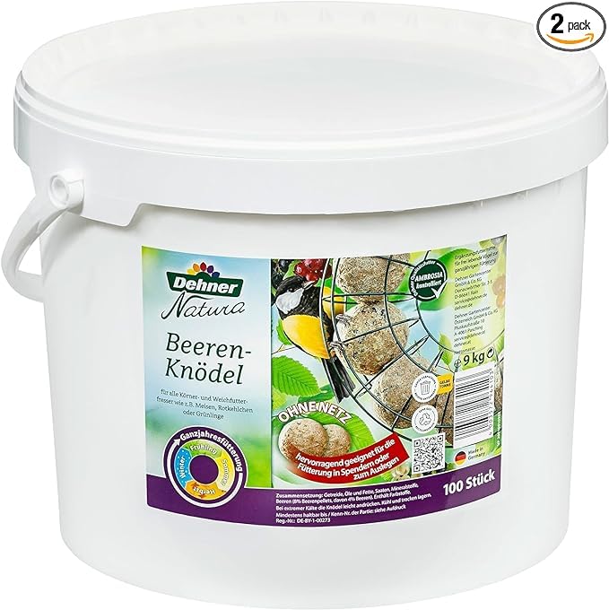 Dehner Natura Wildvogelfutter, Beeren-Knödel, ohne Netz, 100 Stück (10 kg) & Natura Wildvogelfutter, Insekten-Knödel, ohne Netz, 100 Stück (10 kg)