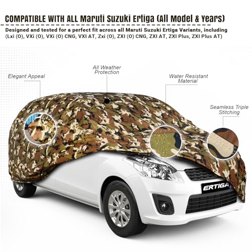 Image of Pivalo Car Body Cover for Maruti Ertiga All Model & Years (2012-2024) 100% Waterproof with Mirror Pockets, Triple Stitched Dustproof Heat Resistant UV Protection (Military /Jungle /Camouflage)