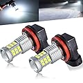 KISLED Super Bright 3000lm H8 H11 LED Fog Lights Bulbs DRL High Power 3030 Chips with Projector Lens Replacement for Cars Trucks, 6000K Xenon White