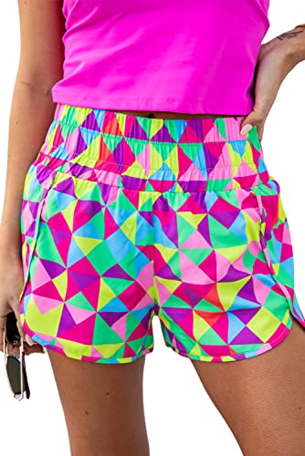 SELINK Shorts for Women Casual Multicolor High Waisted Athletic Shorts Shirred High Waist Daily Running Shorts M