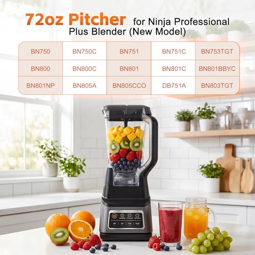 Image of Blender Pitcher Replacement for Ninja Professional Plus BN750 BN751 BN801 | 72 oz XL Replacement Container Jar Cup, Blender Cup Assembly for Kitchen Smoothies (64 oz Max Liquid)