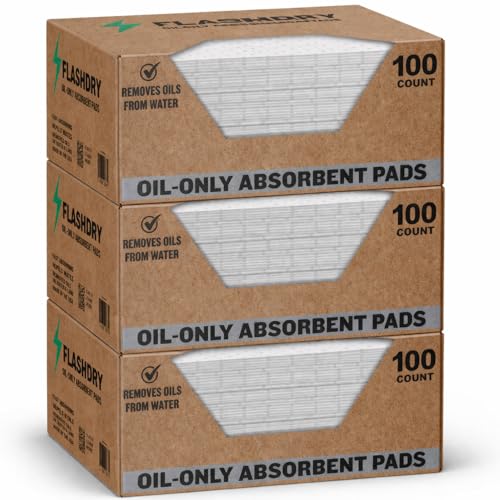 Image of FlashDry Oil Absorbent Pads, Fast-Absorbing Oil-Based Fluid Pads for Garage, Shop, Driveway, Automotive & Marine Use, Tear-Resistant Oil Absorbing Sheets, 17.5 inch x 13.5 inch, 300-Count Dispenser Box