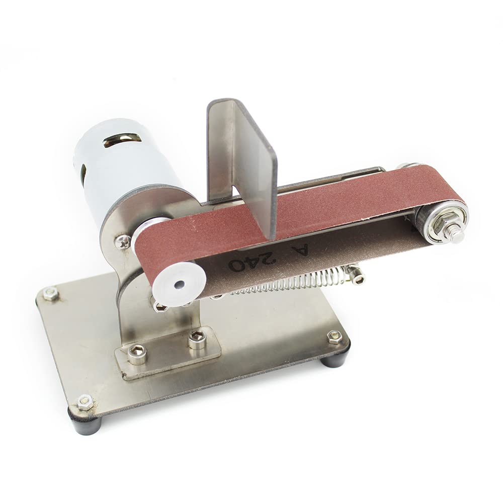 OUKANING Elektryczna szlifierka taśmowa 200 W, Mini Band Sander z regulacją 0-65° i 7-biegową regulacją (do 9000 obr./min), w zestawie 10 taśm szlifierskich do obróbki drewna/metalu, zmontowana