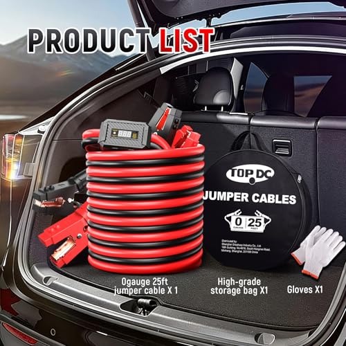 Image of TOPDC Jumper Cables Heavy Duty 1000Amp Booster Cables for Car Battery, Heavy Duty Cables for Diesel Trucks, Protable Jumper Cables Kit with Case, Gloves