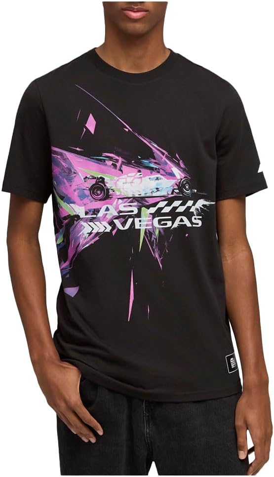 PUMA Mens F1 Las Vegas Race Graphic Crew Neck Short Sleeve Casual Tops Casual - Black - Image 2