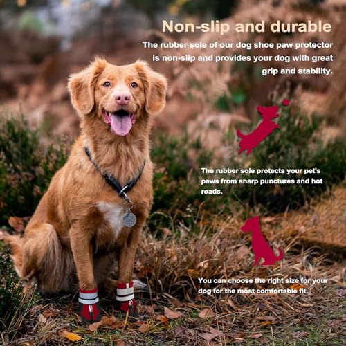 Muecleao Dog Boots, Set of 4 Dog Shoes for Injured Paws Waterproof Dog Shoes with Reflective Straps and Anti-Slip Sole - Image 4