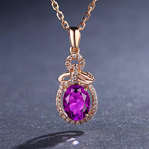 Collier Or 750 Améthyste d'exception et son pendentif feuille ovale rose - 6