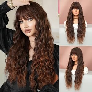 7JHH WIGS Long Curly Brown Wigs with Blonde Hair Ends Dyed Natural Heat Resistant Fiber Synthetic Wet Wavy Curly Blonde Brown Ombre Women Wigs for Holiday Festival Chrismas Daily Party Daily Used