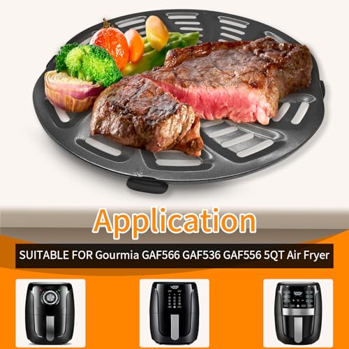 Image of ZuKaYeHome Air Fryer Grill Plate for Gourmia GAF566 GAF536 GAF556 5QT, Nonstick 8.8''x8.4'' Air Fryer Replacement Parts Tray Basket Grill Pan Accessories Crisper Plate with Rubber Bumpers