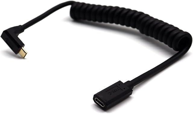 USB C 3.1 Spring Fast Data Charging Cable, Disscool USB 3.1 Female to USB 3.1 Male 90 Degree Angle Cord Coiled Type C Extension Cables, Compatible With 4K Video/Notebook/Dock(1.2m)