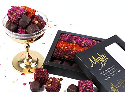 Luxe Turkish Delight Pistache Assortiment 25 st, 360g Chocolade, Rozenblaadjes, Saffraan, Zereshk, Granaatappel Smaak… - Image 6