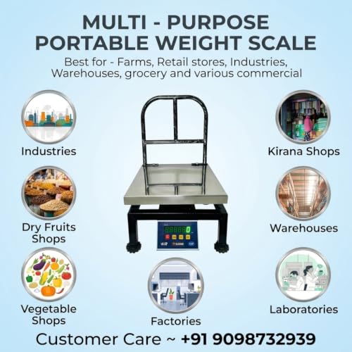 Image of Weight Scale Capacity 100KG x 5GM Accuracy, Stainless Steel Pan 12 * 12 Inch, Front /Back Bright Green Display, Heavy Duty Weight Machine best for Shop, Factories, Poultry and Commercials Uses