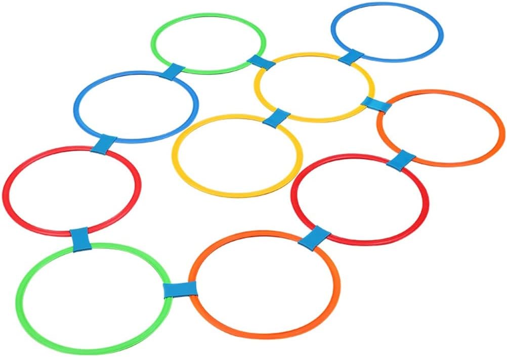 Hop Floor Hopscotch Ring Game, Kids Balance Coordination Agility Speed Training Game Equipment, 10 Rings10 Buckle