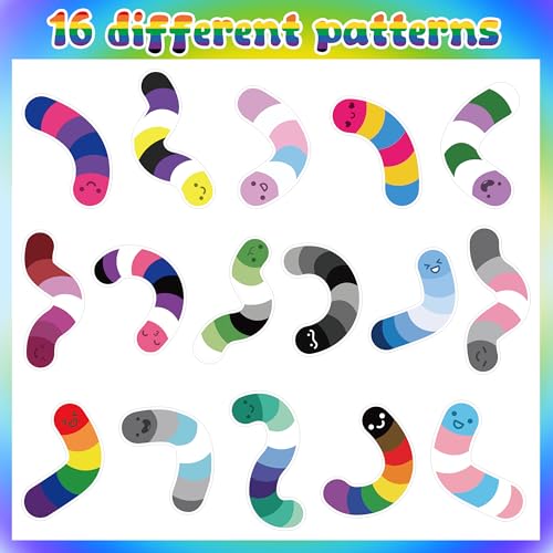 Image of LGBTQ Pride Month Sticker - 1000 Pcs LGBTQ Pride Month Flag Rainbow Candy Worm Waterproof Vinyl Reusable Laptop Sticker Coloring Book Scrapbook Water Bottle Page Activity Pad Party Favors